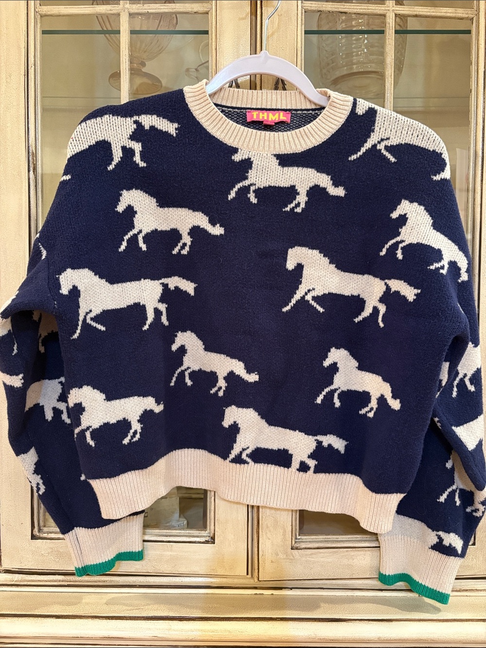 THML Navy Sweater with Cream Horse Motif